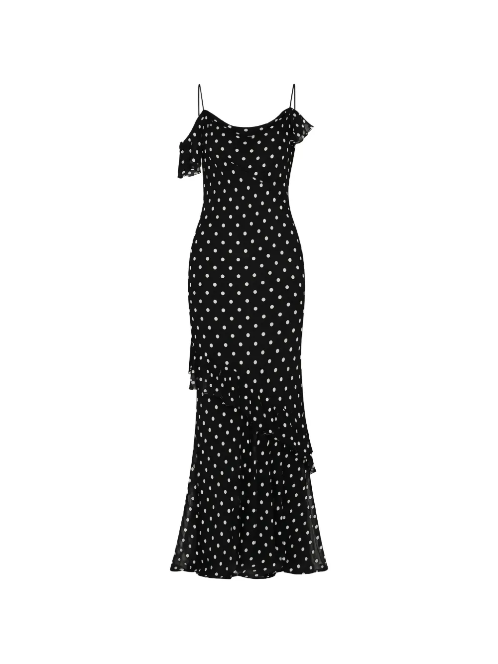 Self-Portrait Georgette polka dot ruffled maxi dress - Nero