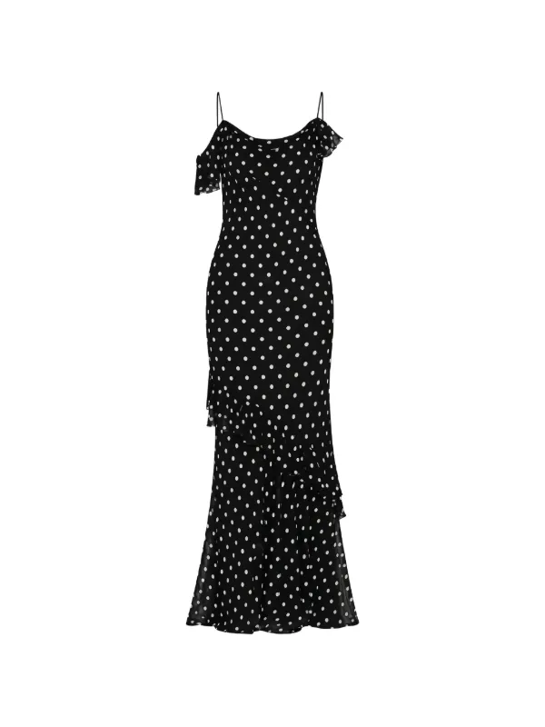Self-Portrait Polka Dot Georgette Maxi Dress in Black