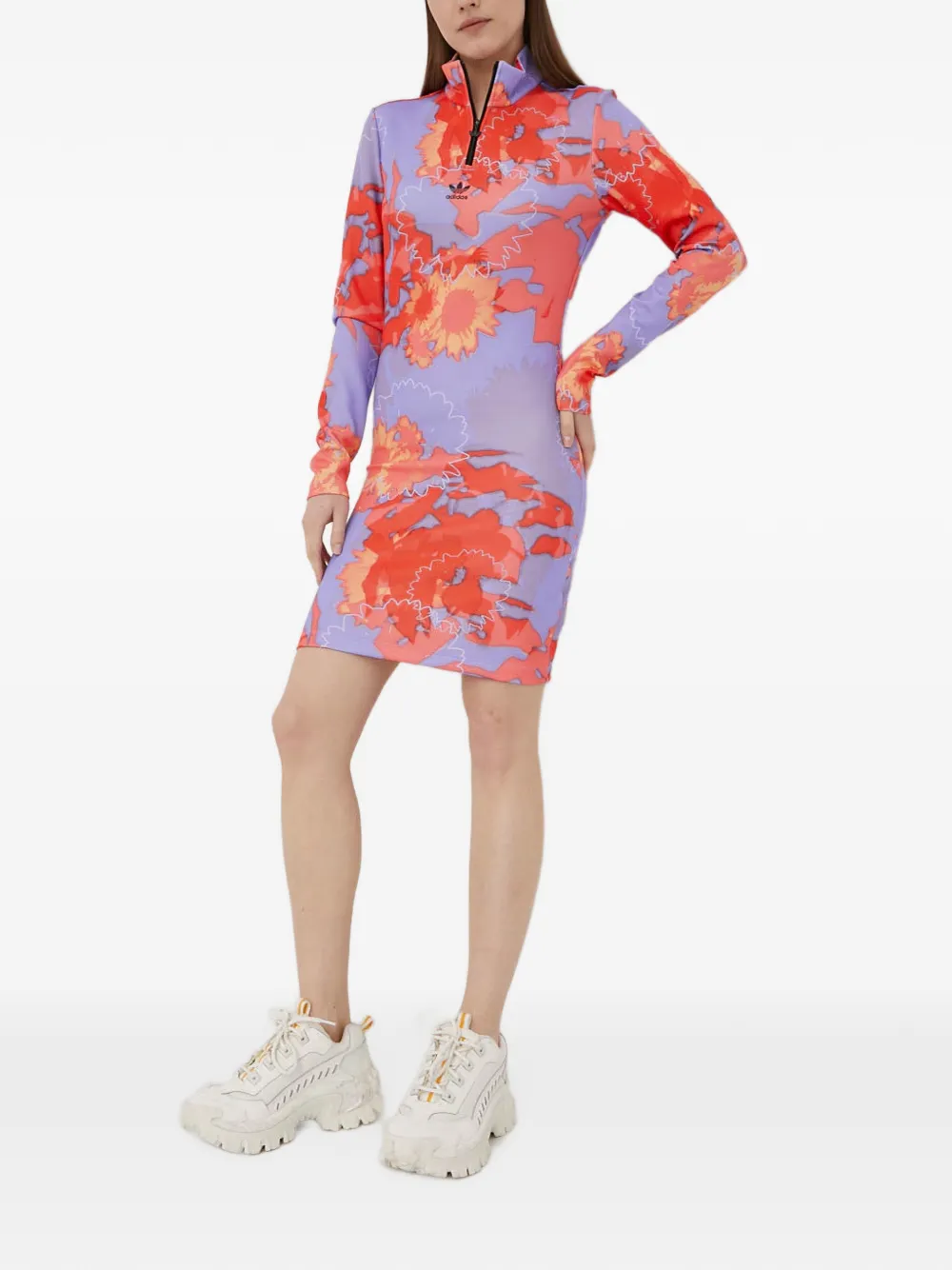 adidas Mini-jurk met grafische zonnebloemprint Paars
