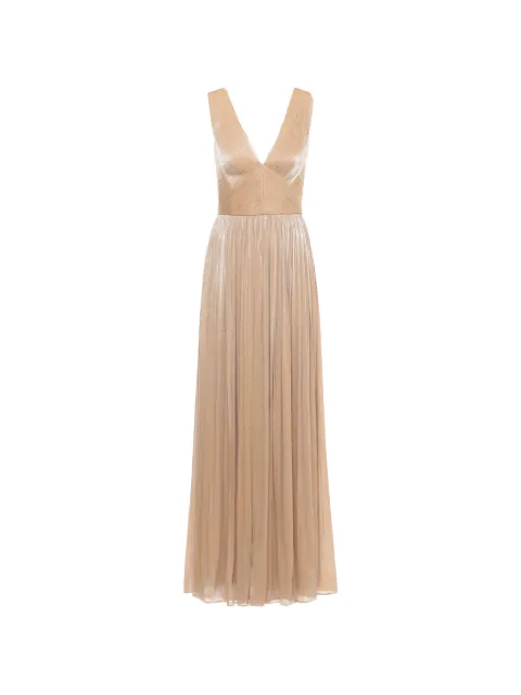 Costarellos pleated V-neck gown