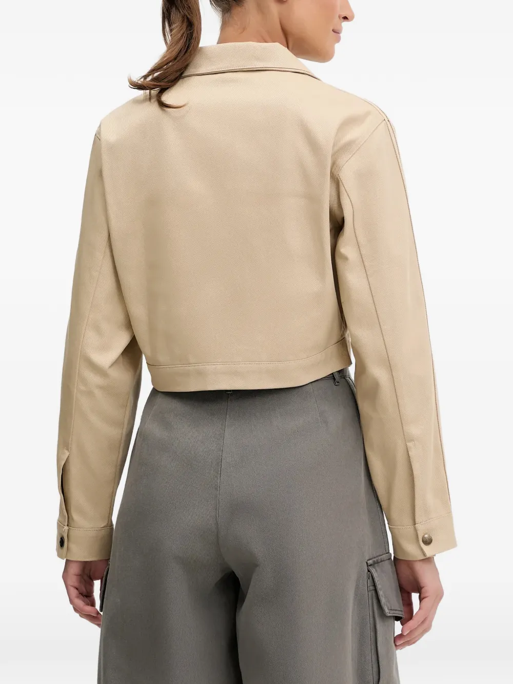 adidas Firebird twill crop track top Beige