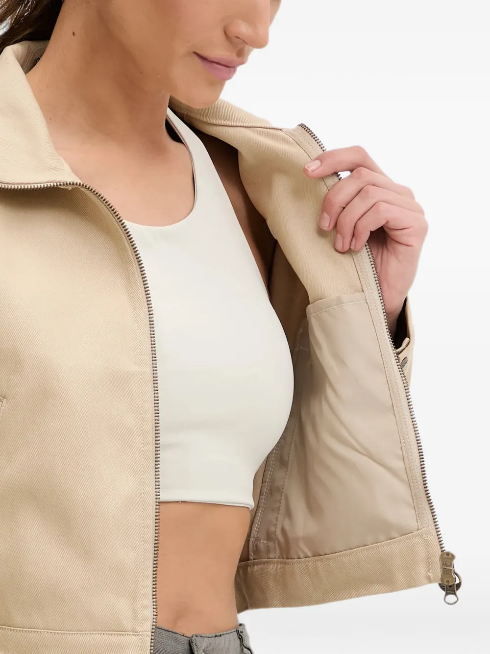adidas Firebird twill crop track top Beige