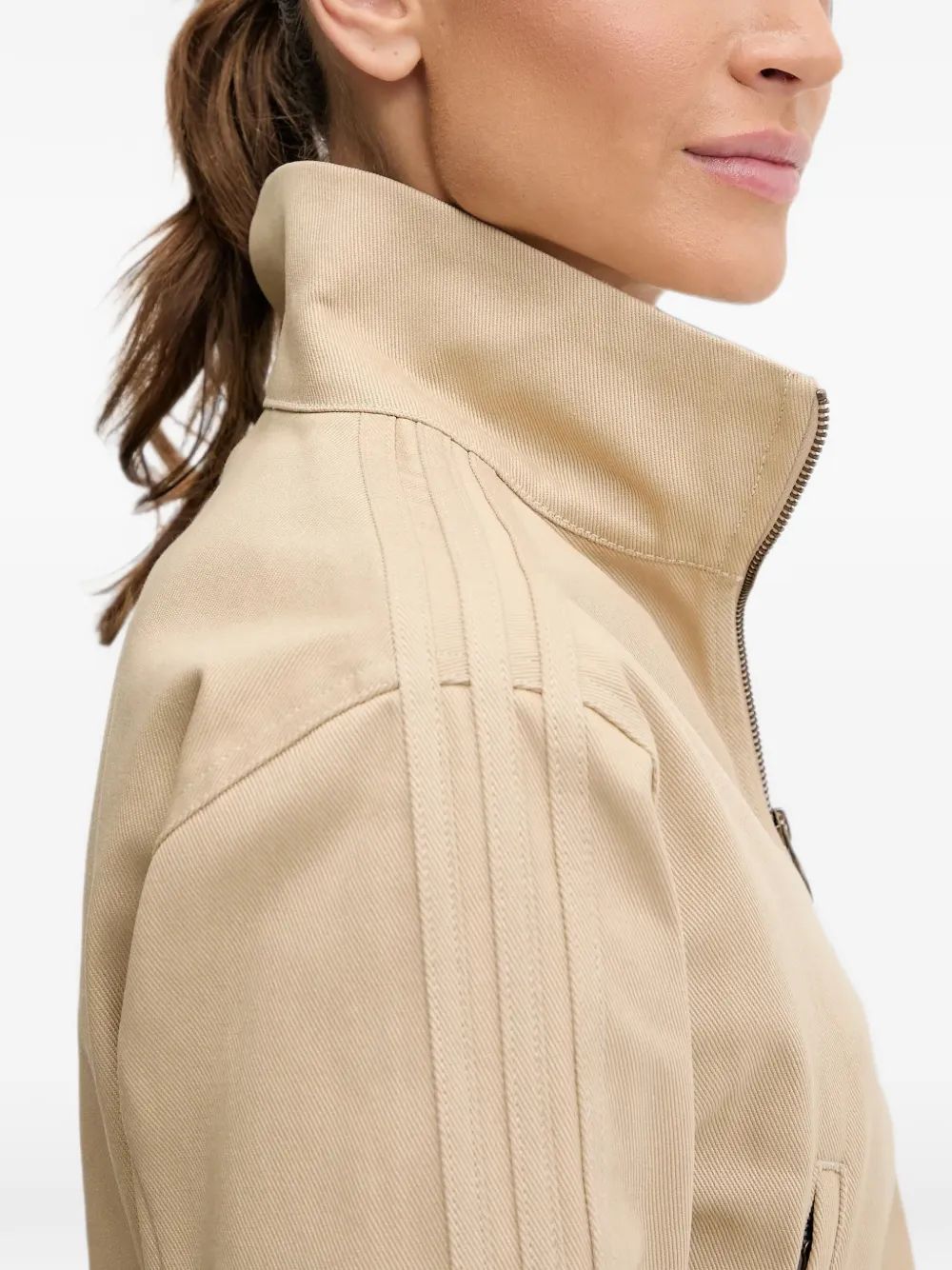 adidas Firebird twill crop track top Beige