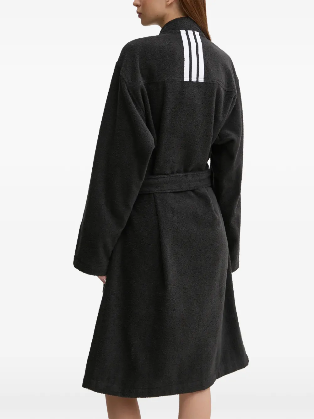 adidas logo-embroidered belted bathrobe Zwart