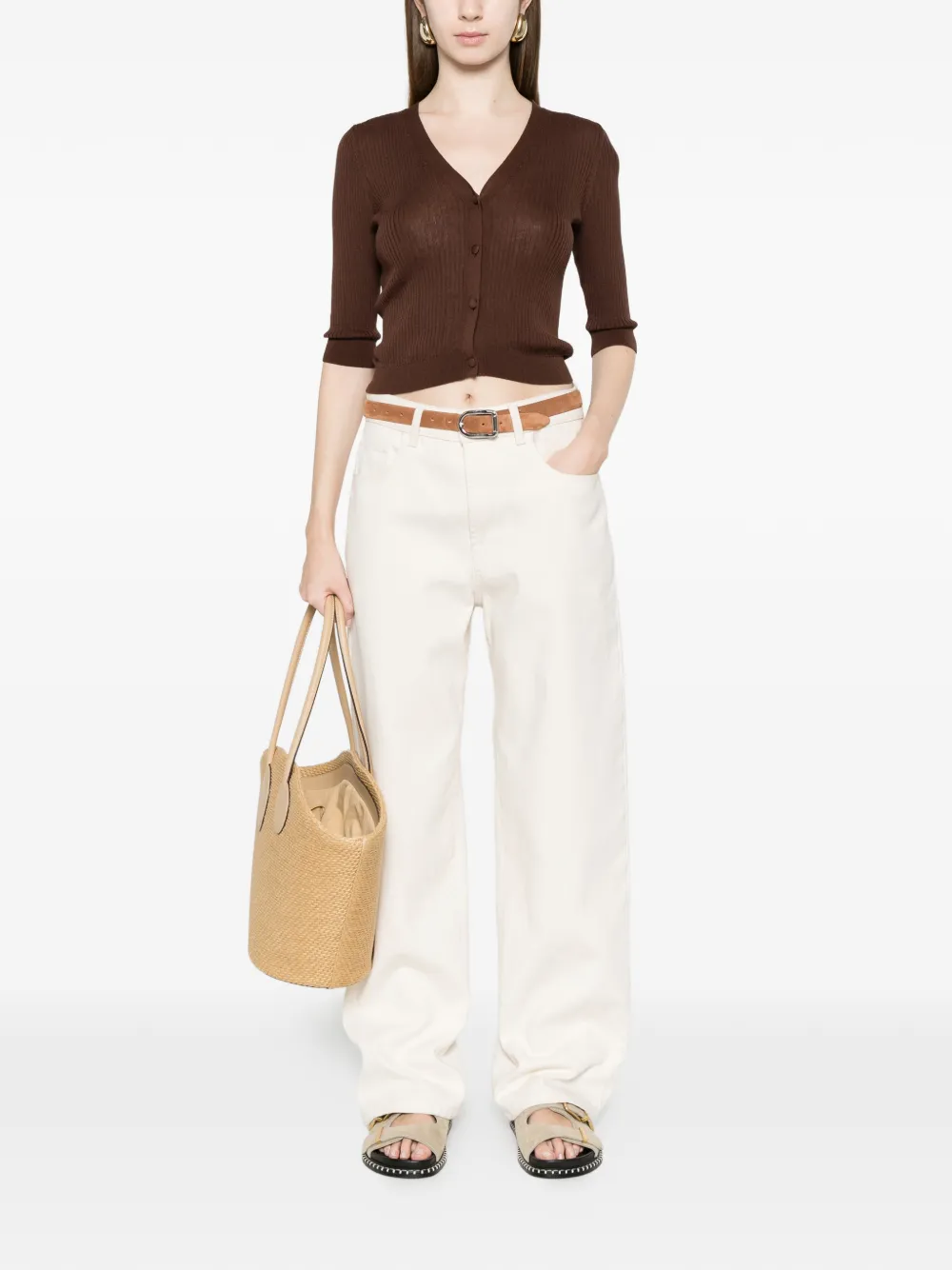  Twinset V-neck Ribbed Cardigan - Brown 