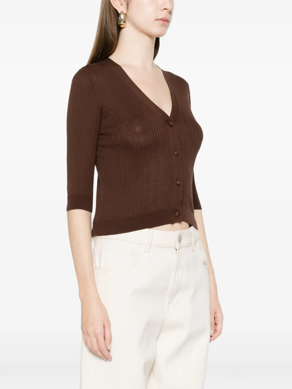  Twinset V-neck Ribbed Cardigan - Brown 