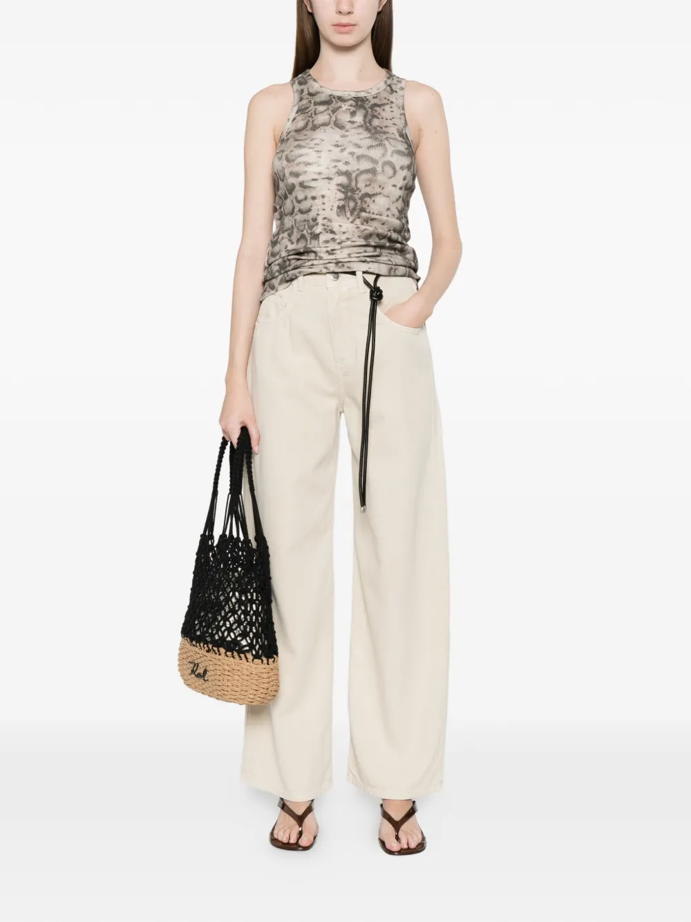 PINKO Tanktop met slangenprint Beige