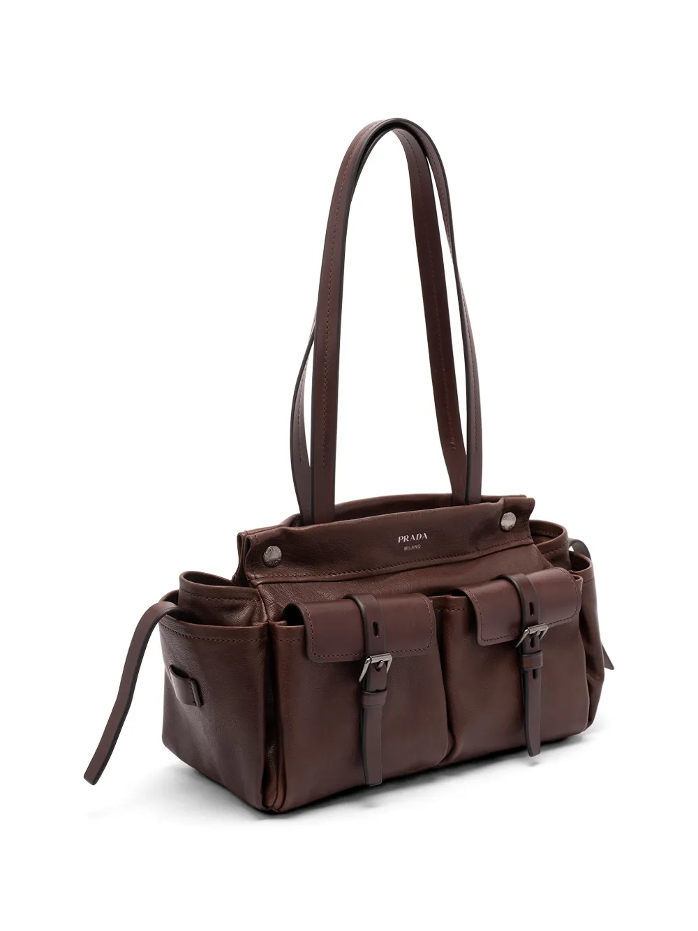  Prada Buckle Leather Shoulder Bag - Brown 
