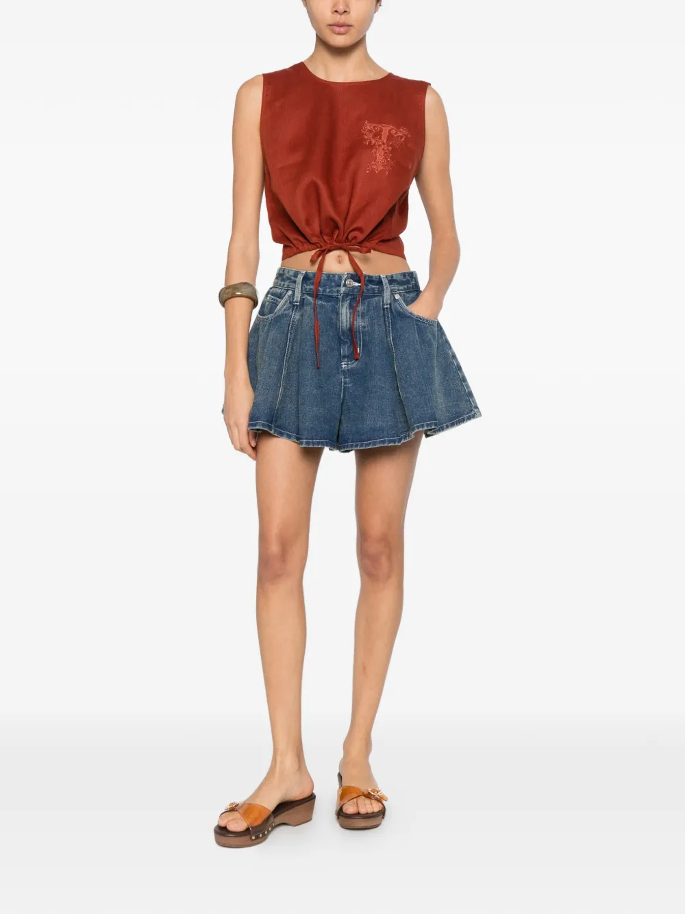 TWINSET Linnen top met geborduurd logo Bruin