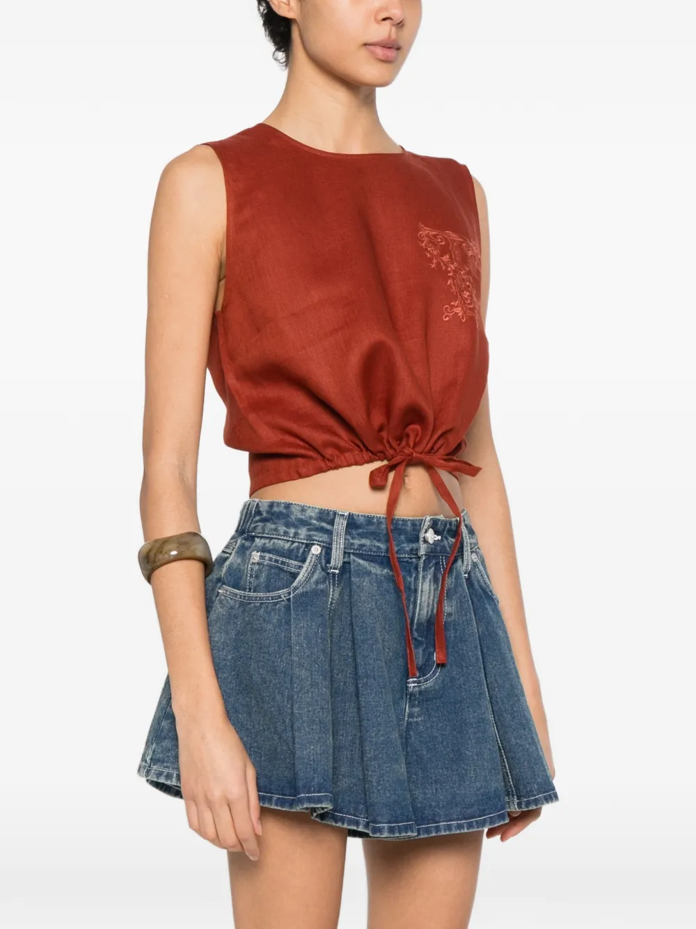 TWINSET Linnen top met geborduurd logo Bruin