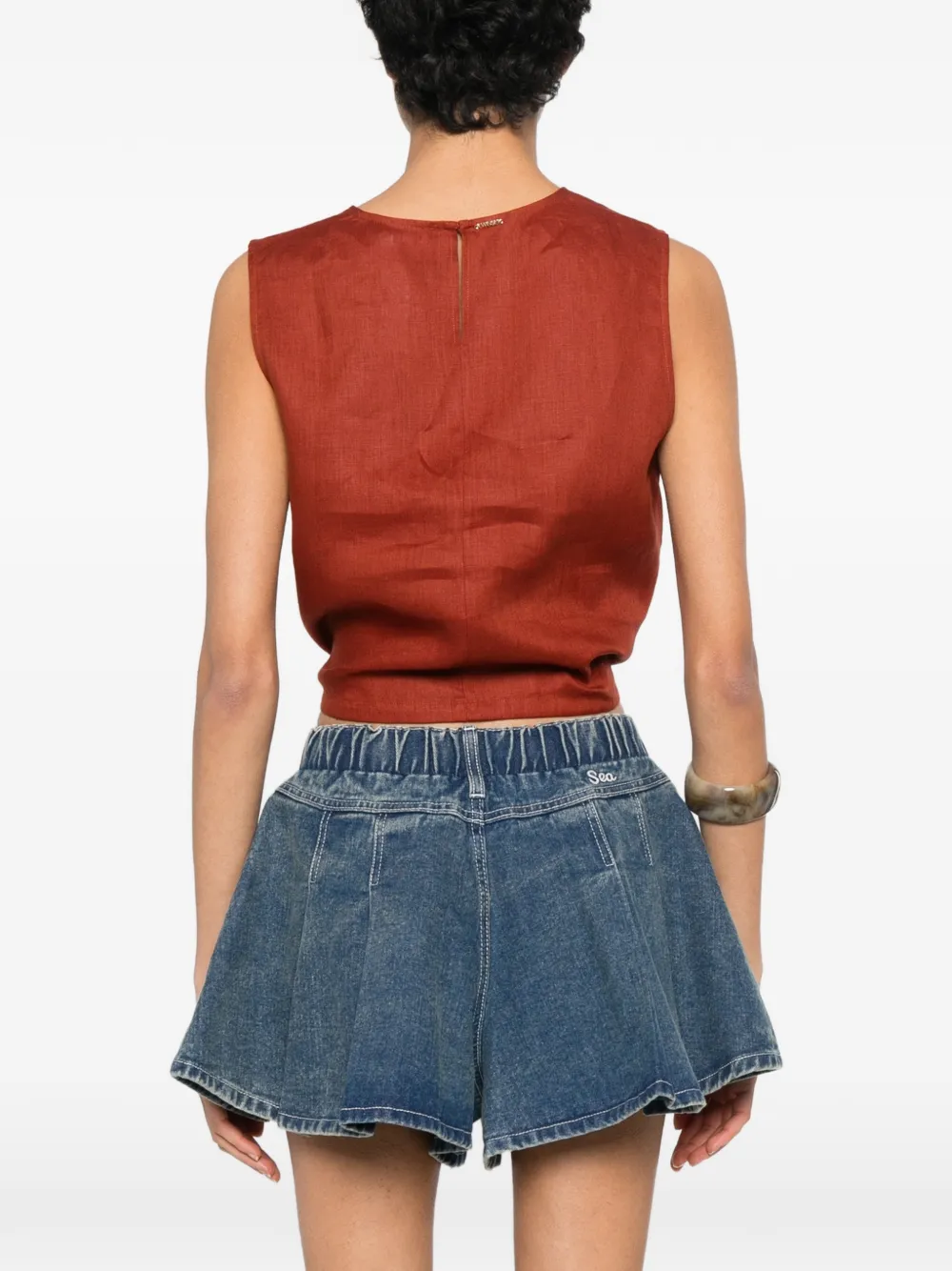 TWINSET Linnen top met geborduurd logo Bruin