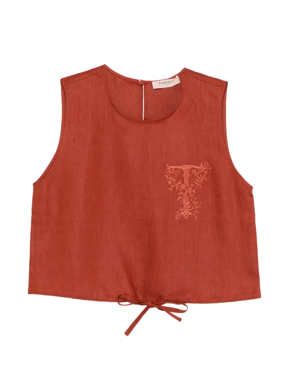 TWINSET sleeveless embroidered crop top - Marrone