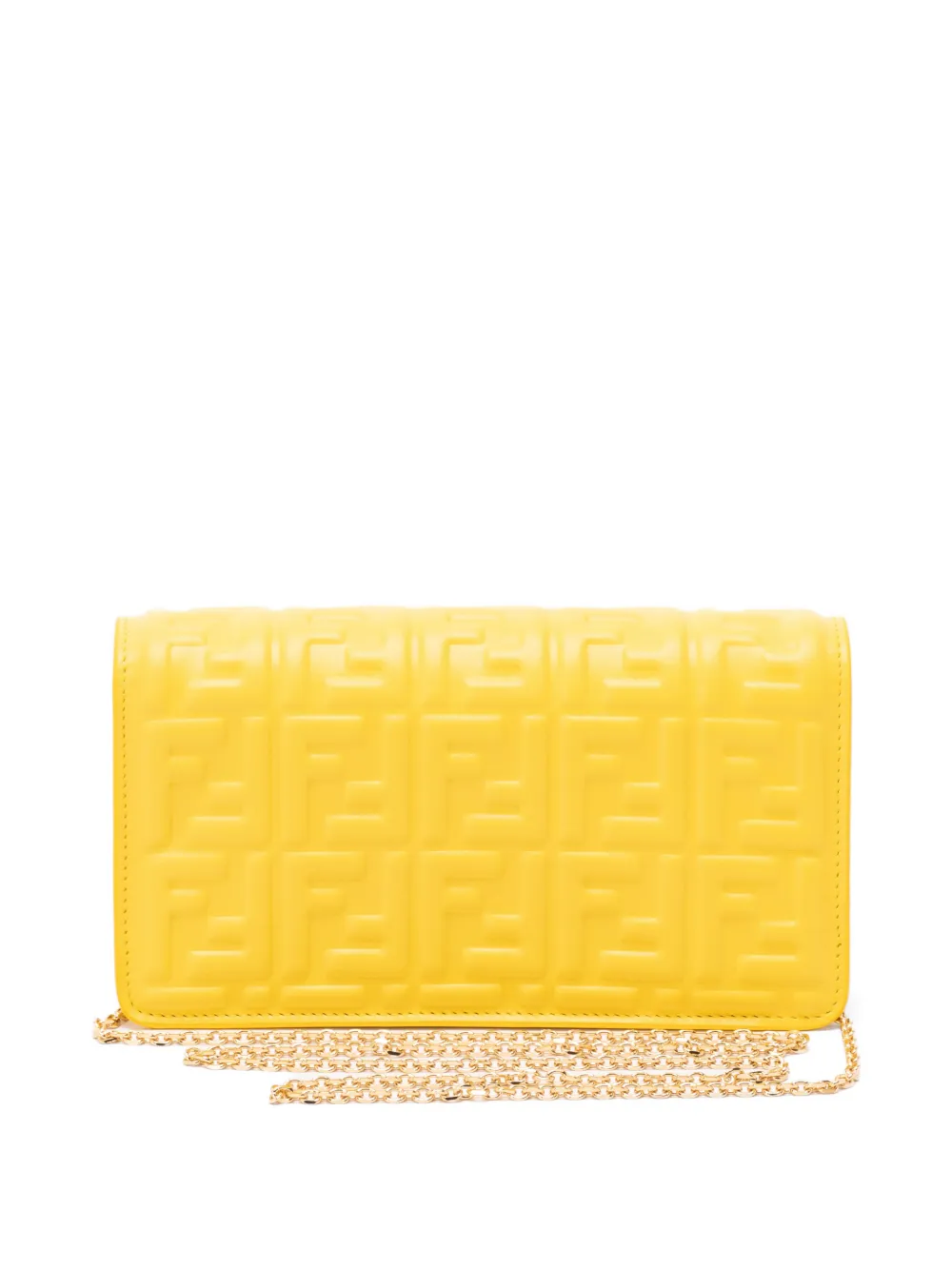  Fendi Embossed Chain Shoulder Bag - Yellow 
