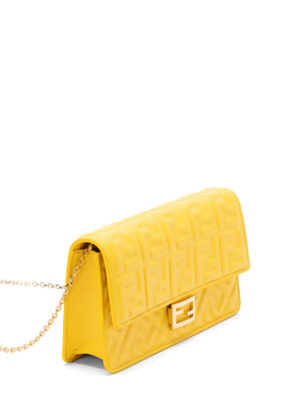  Fendi Embossed Chain Shoulder Bag - Yellow 