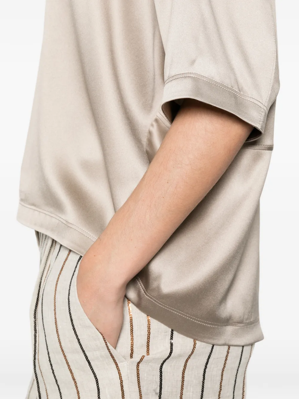 Brunello Cucinelli Zijden top met korte mouwen Beige