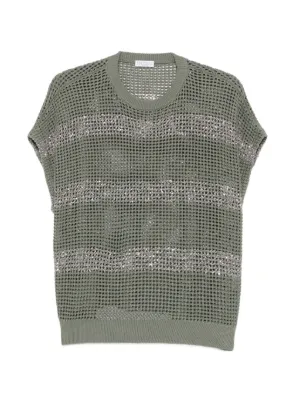 Brunello Cucinelli スパンコール Vネックニットベスト | ブルー