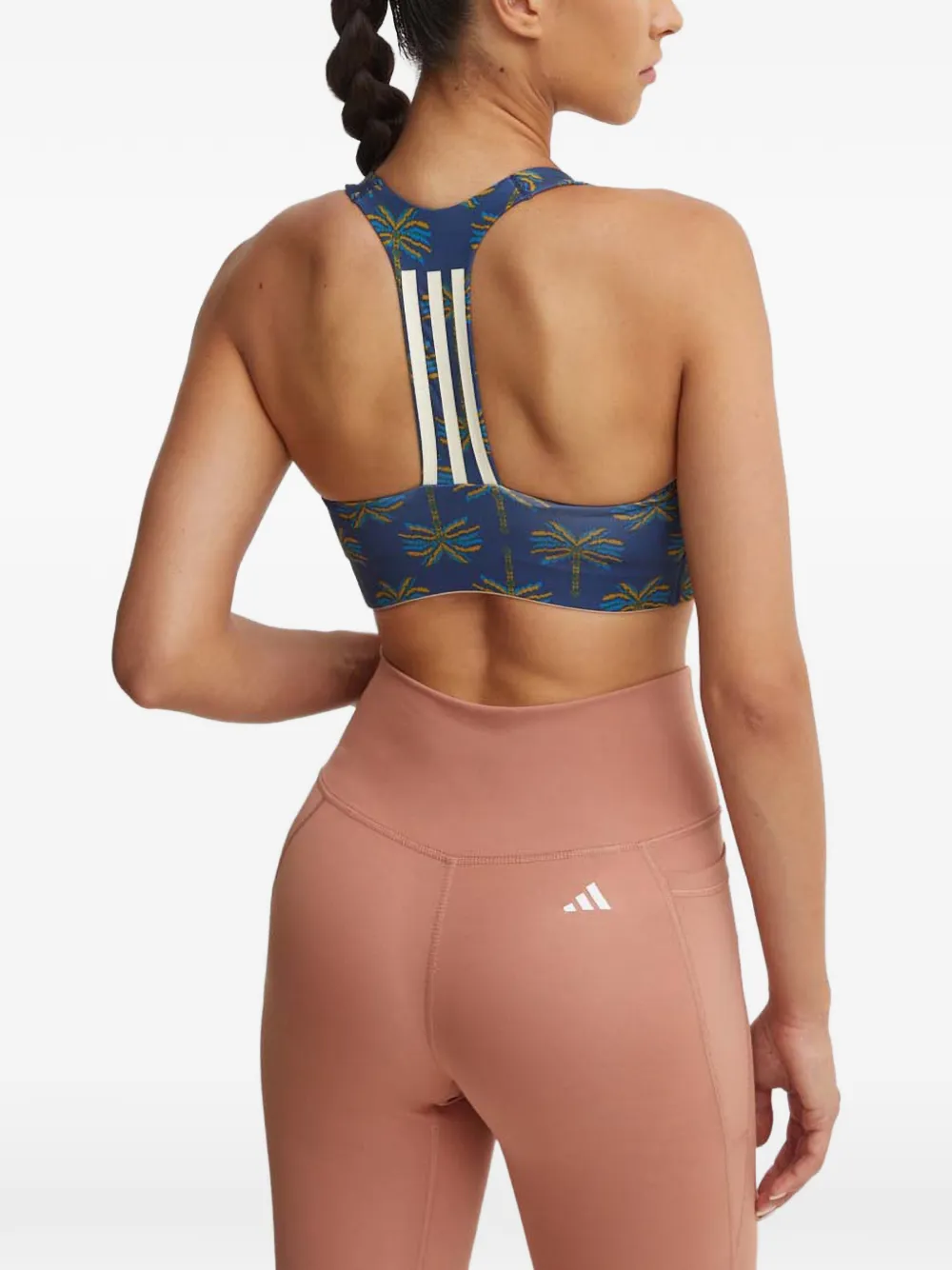 adidas x Farm Rio racerback sport-bh met palmboomprint Blauw