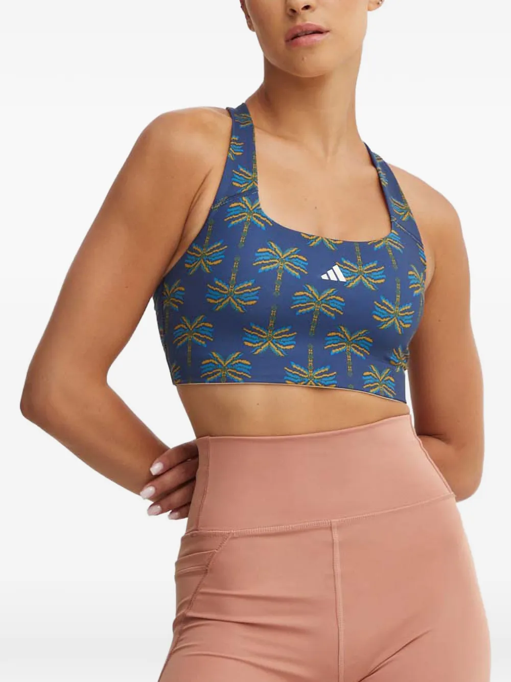 Adidas X Farm Rio palm tree-print racerback sports bra Blauw