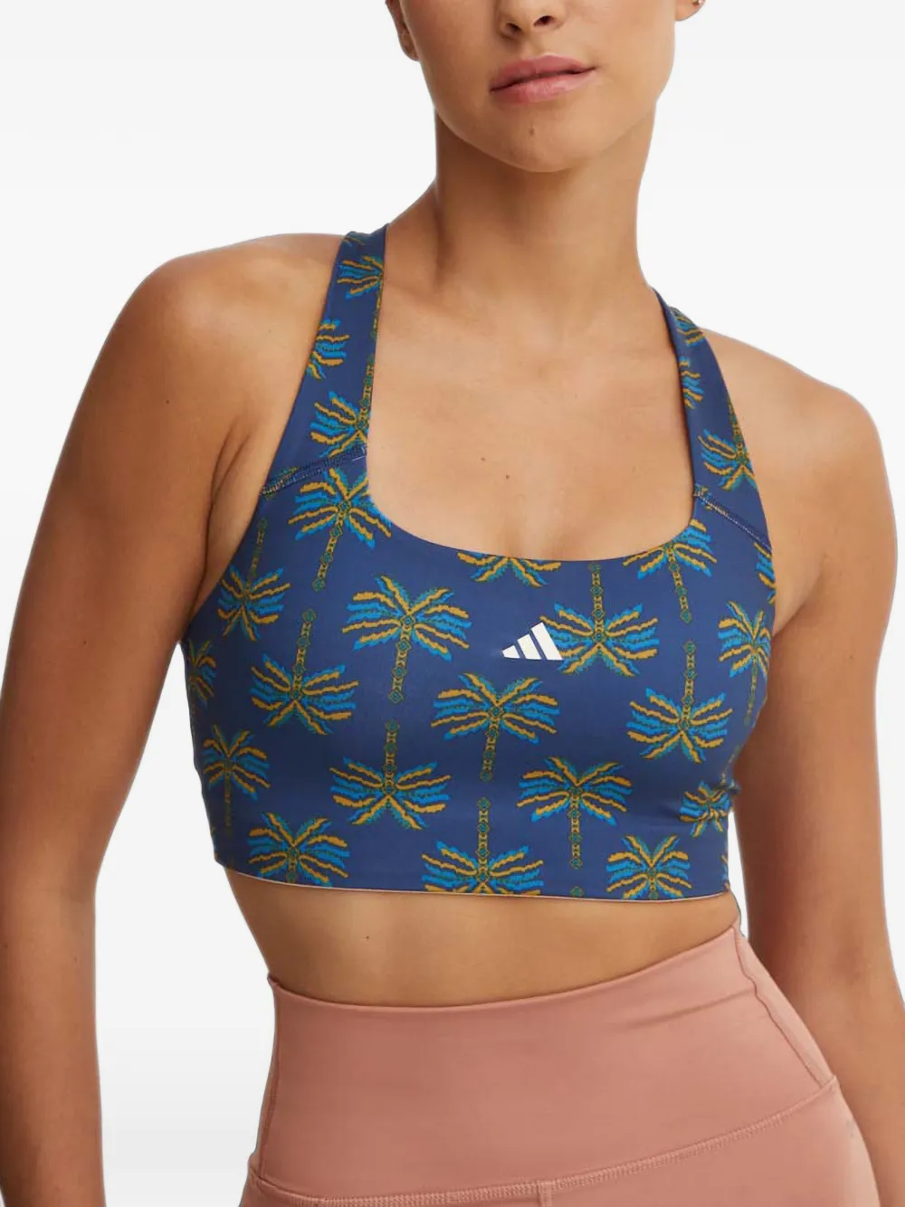 adidas x Farm Rio racerback sport-bh met palmboomprint Blauw