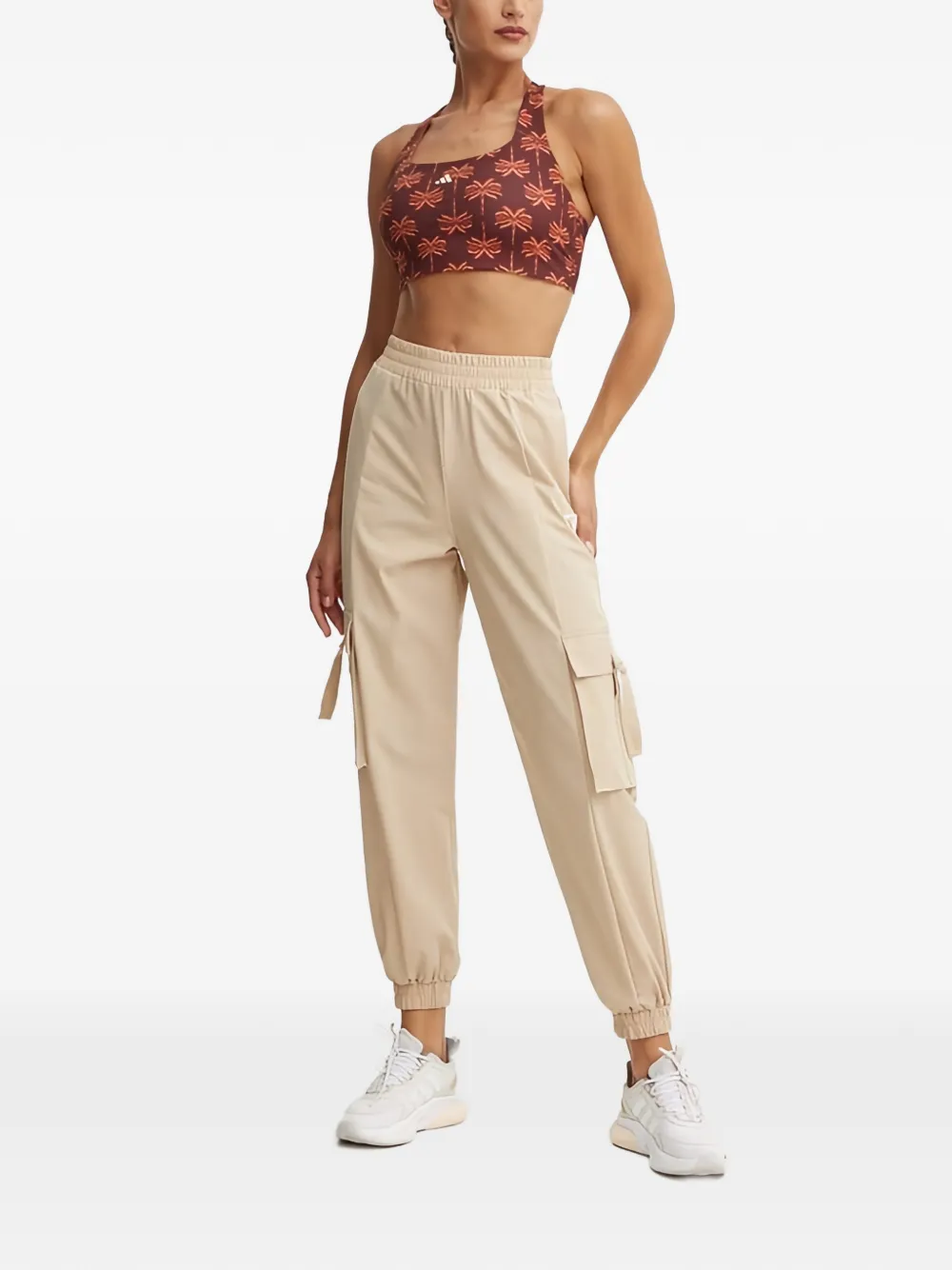 adidas x Farm Rio sport-bh met palmprint Bruin
