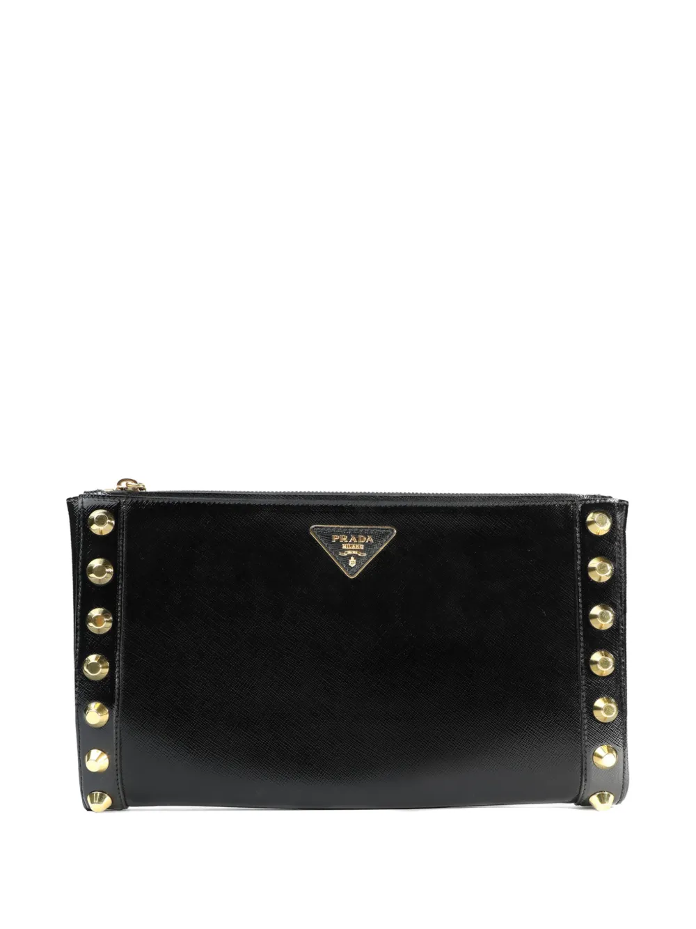 Prada Pre-Owned Saffiano Vernice studded clutch - Nero