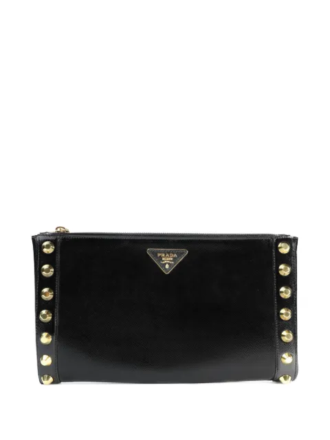 Prada Pre-Owned Saffiano Vernice studded clutch