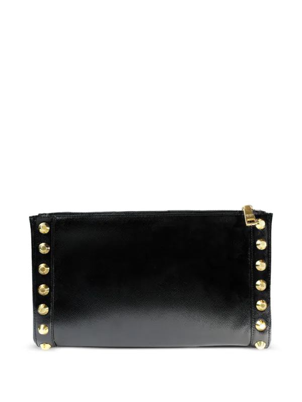 Prada Pre-Owned Saffiano Vernice スタッズ クラッチバッグ 