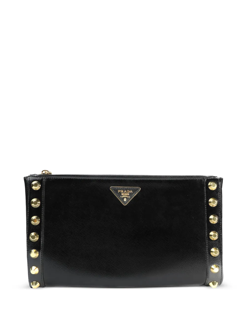 Prada Pre-Owned Saffiano Vernice studded clutch - Black