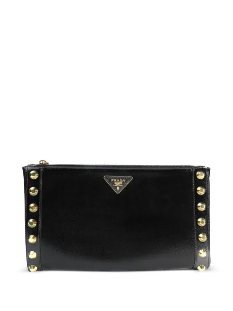 Prada Pre-Owned Saffiano Vernice studded clutch