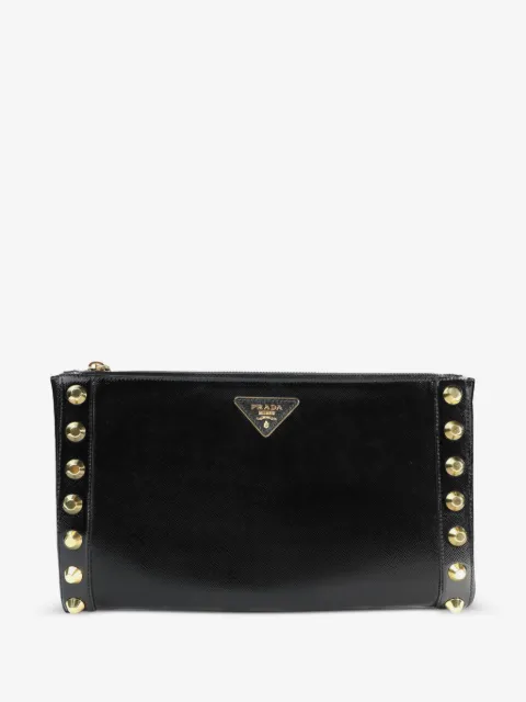 Prada Pre-Owned Saffiano Vernice studded clutch