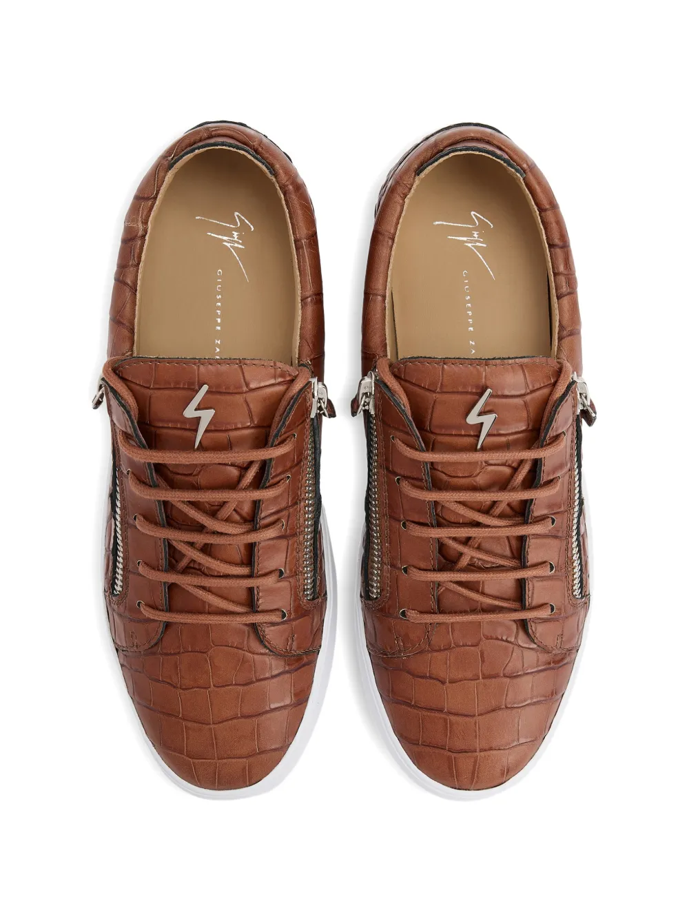 Giuseppe Zanotti Frankie crocodile print zip leather sneakers Bruin