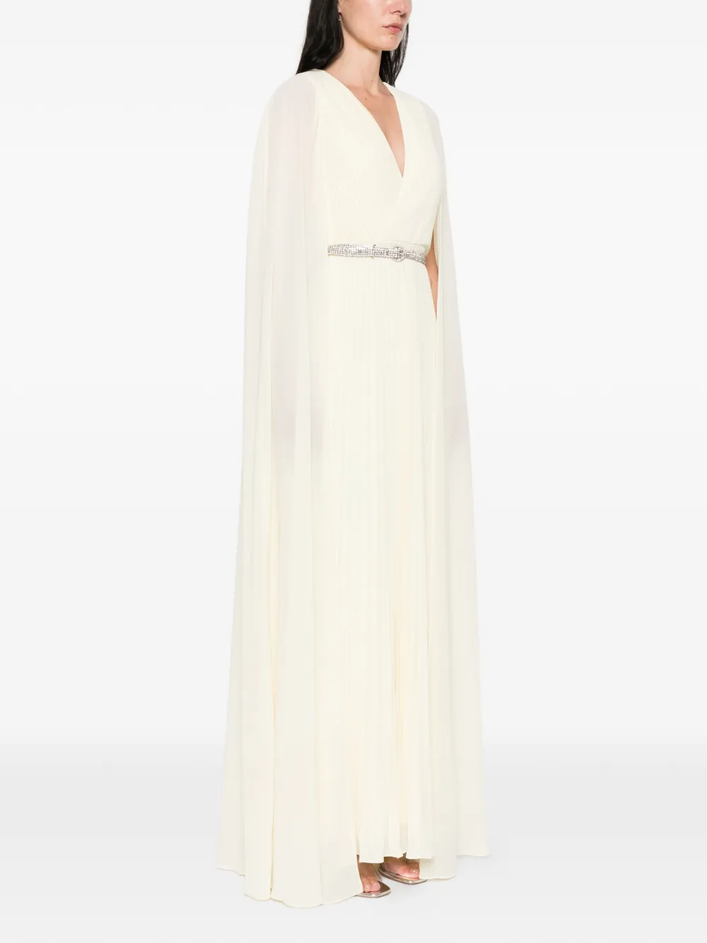  Roland Mouret Pleated V-neck Dress - Neutrals 