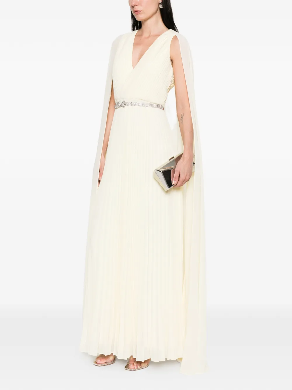  Roland Mouret Pleated V-neck Dress - Neutrals 