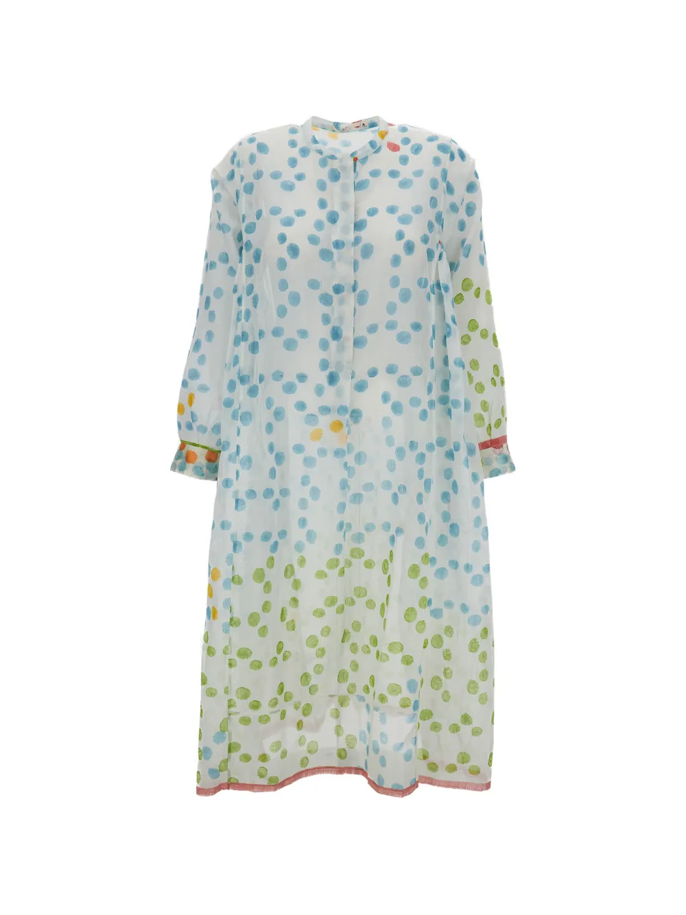 INJIRI Trumpet polka-dot long-sleeve midi dress - White