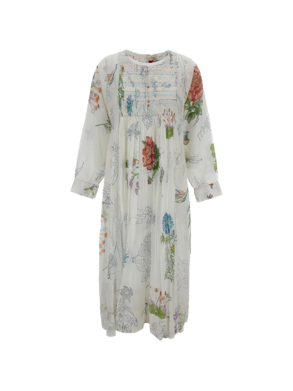 INJIRI Trumpet floral-print midi dress - White