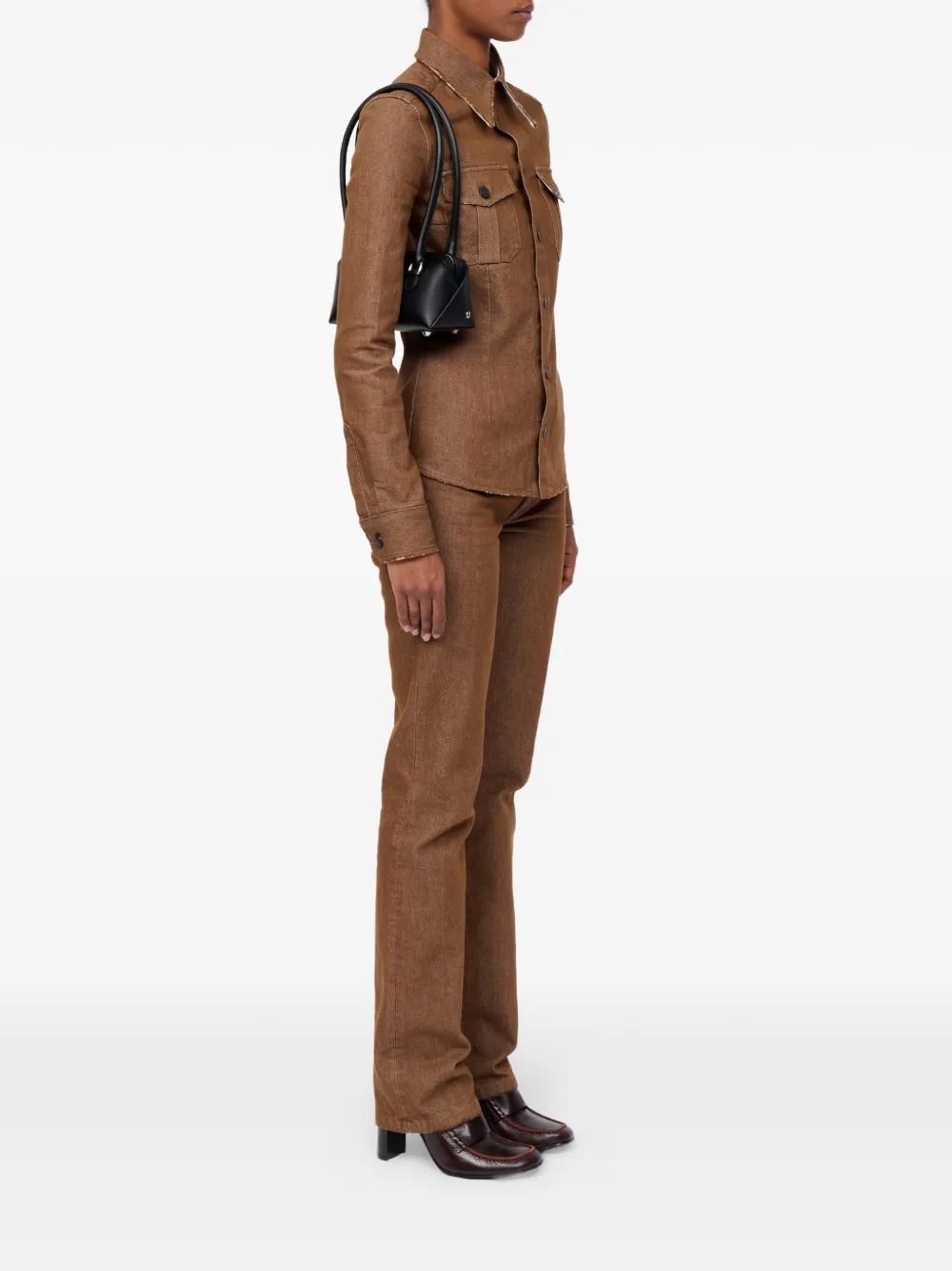 MM6 Maison Margiela Bauletto leren schoudertas met logo-print Zwart