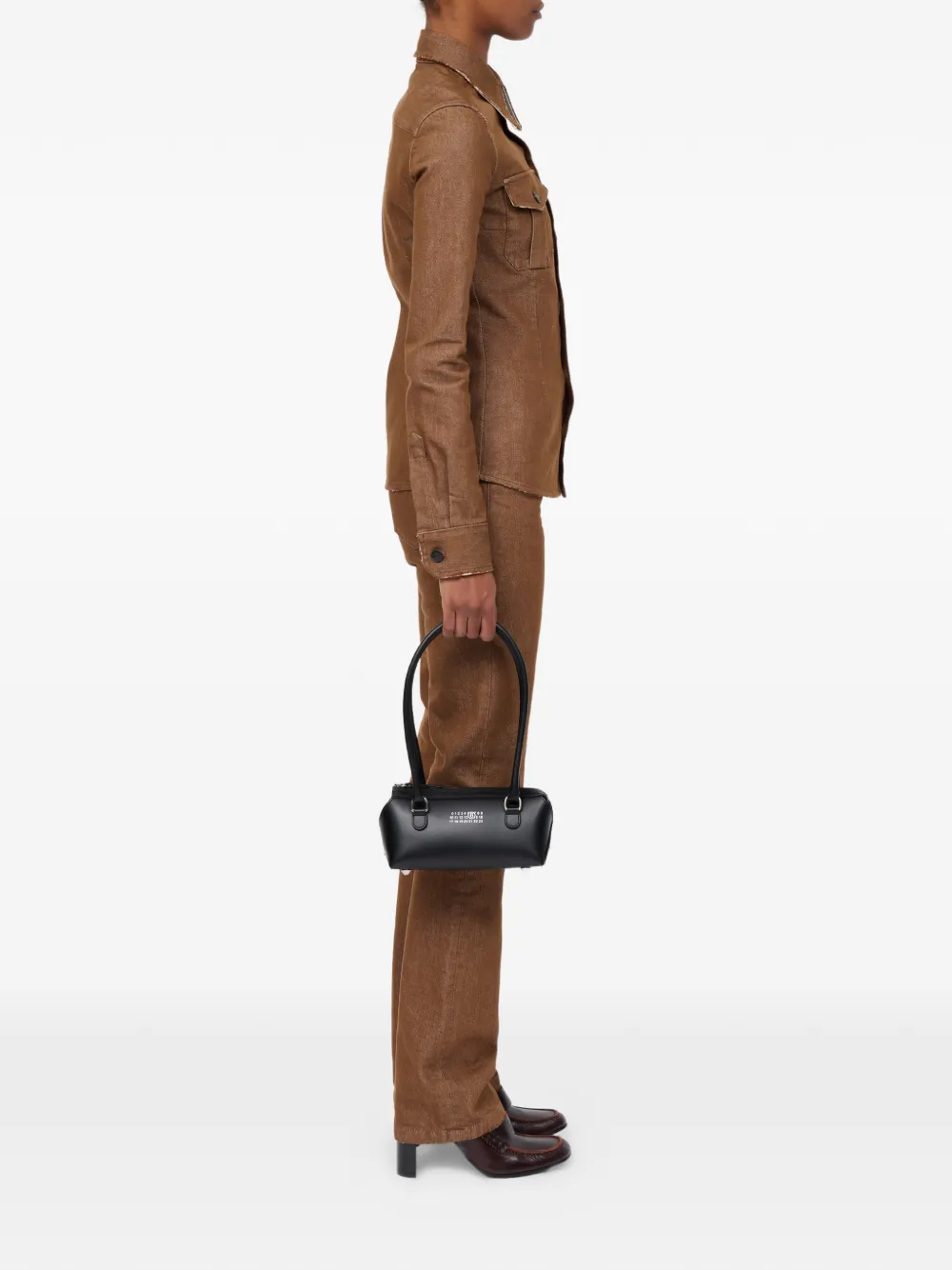 MM6 Maison Margiela Bauletto leren schoudertas met logo-print Zwart