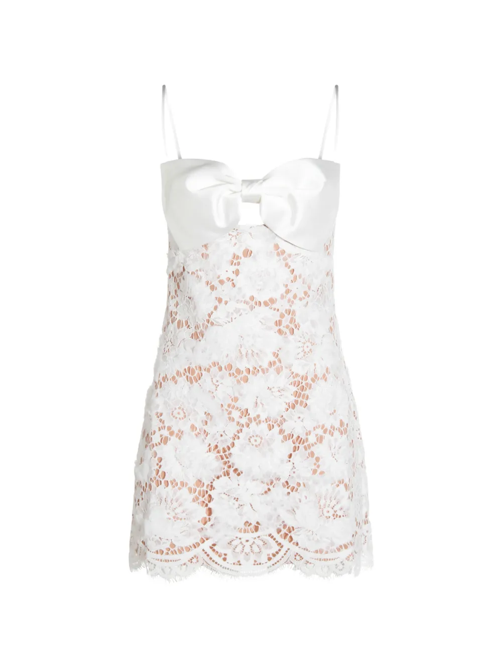 Self-Portrait bow lace mini dress - Bianco