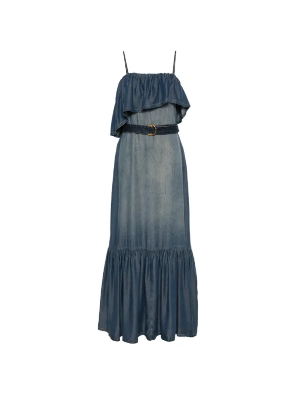 pinko denim dress Pinko Ruffled Denim Maxi Dress