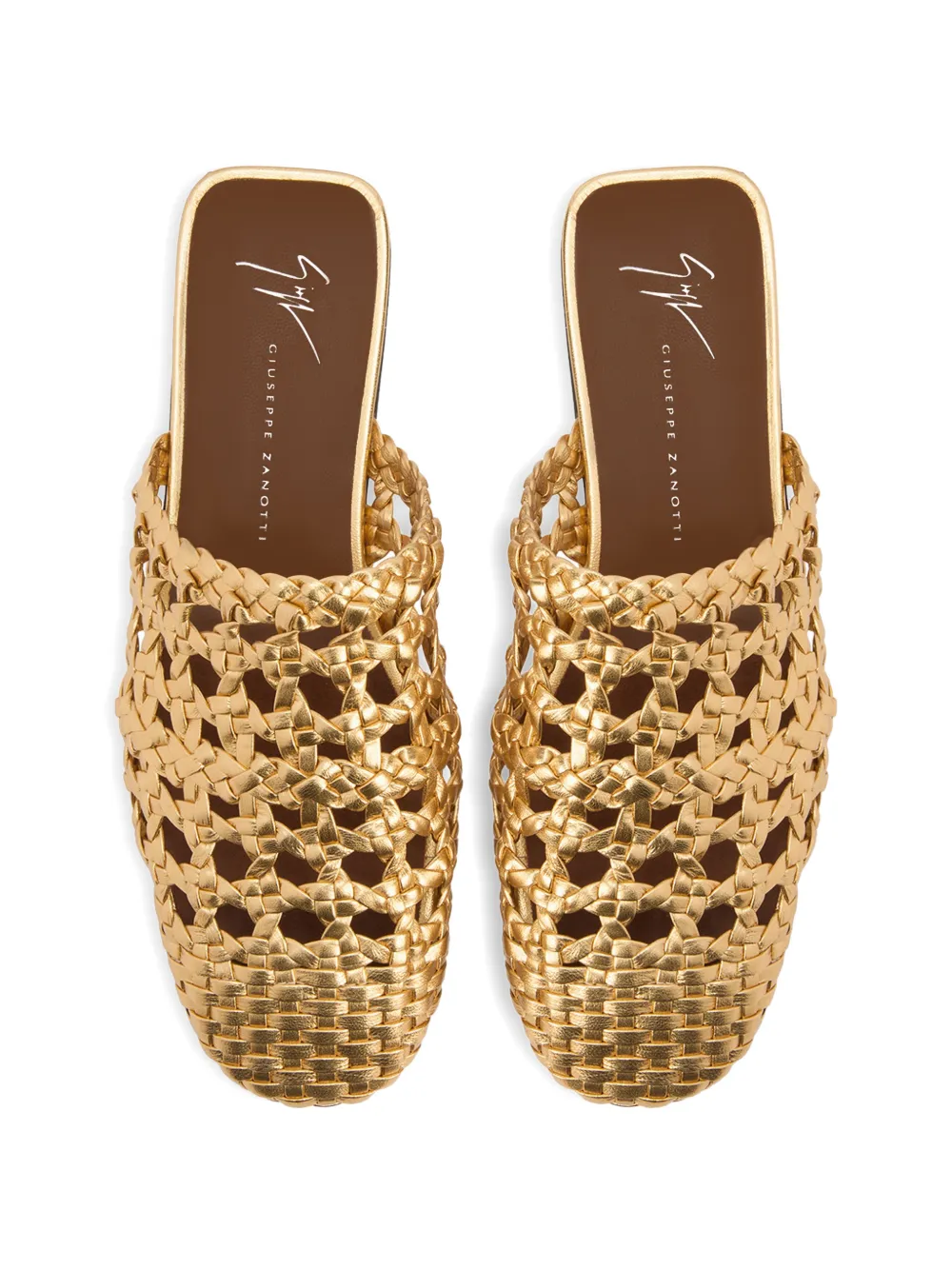 Giuseppe Zanotti Geweven gekooide slippers Goud