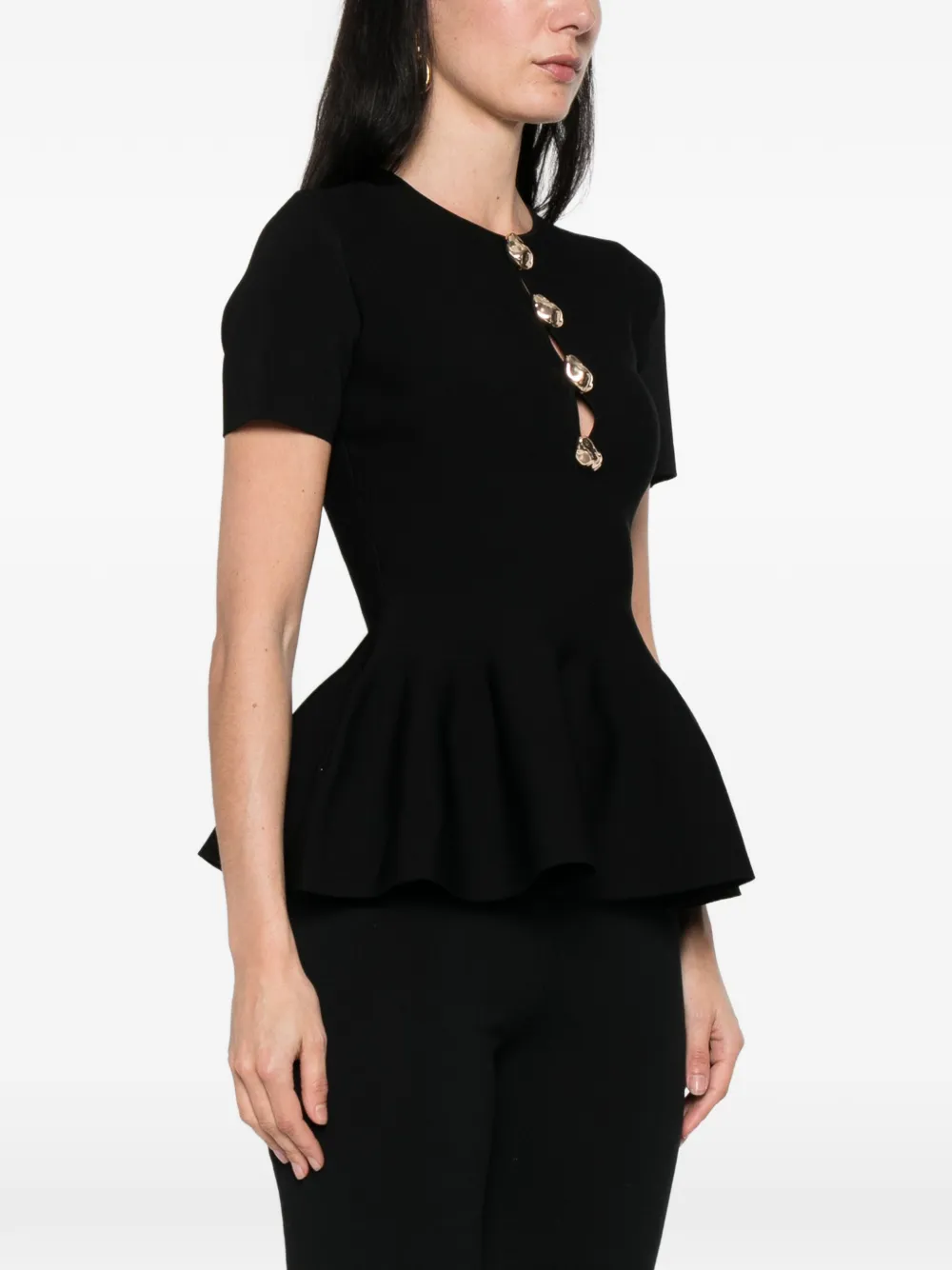  Roland Mouret Button Detail Peplum Top - Black 
