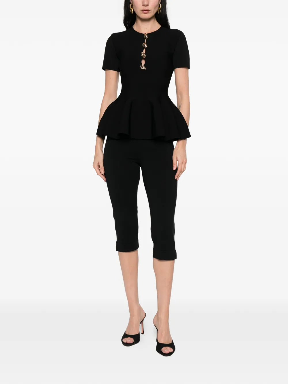  Roland Mouret Button Detail Peplum Top - Black 