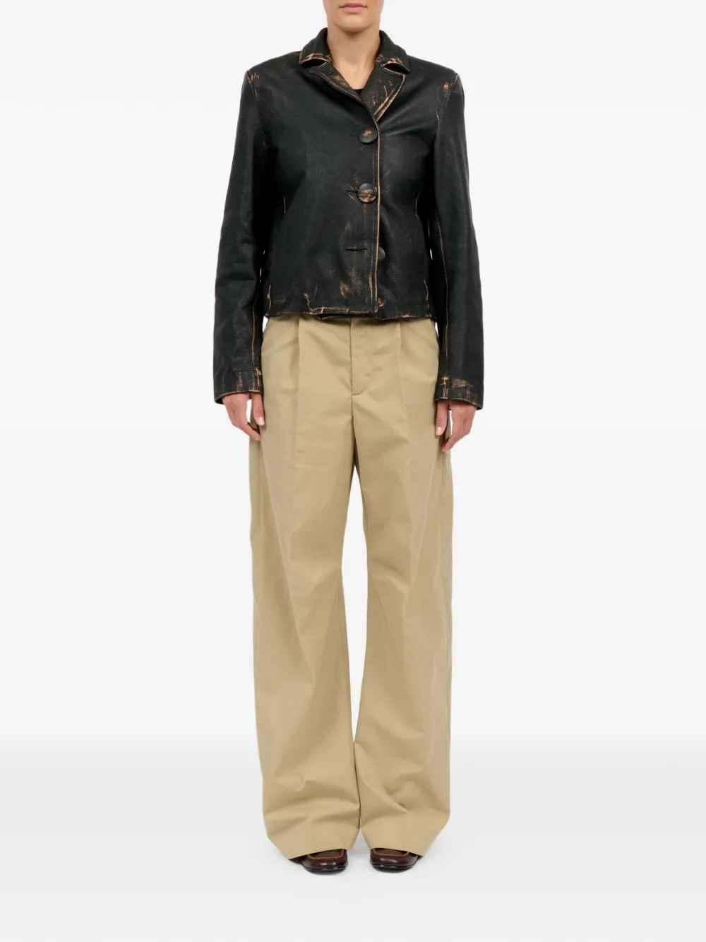  Mm6 Maison Margiela Buttoned Leather Jacket - Black 