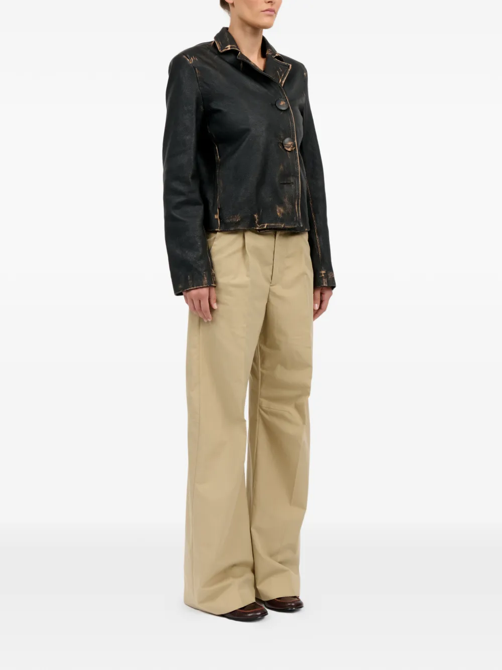  Mm6 Maison Margiela Buttoned Leather Jacket - Black 