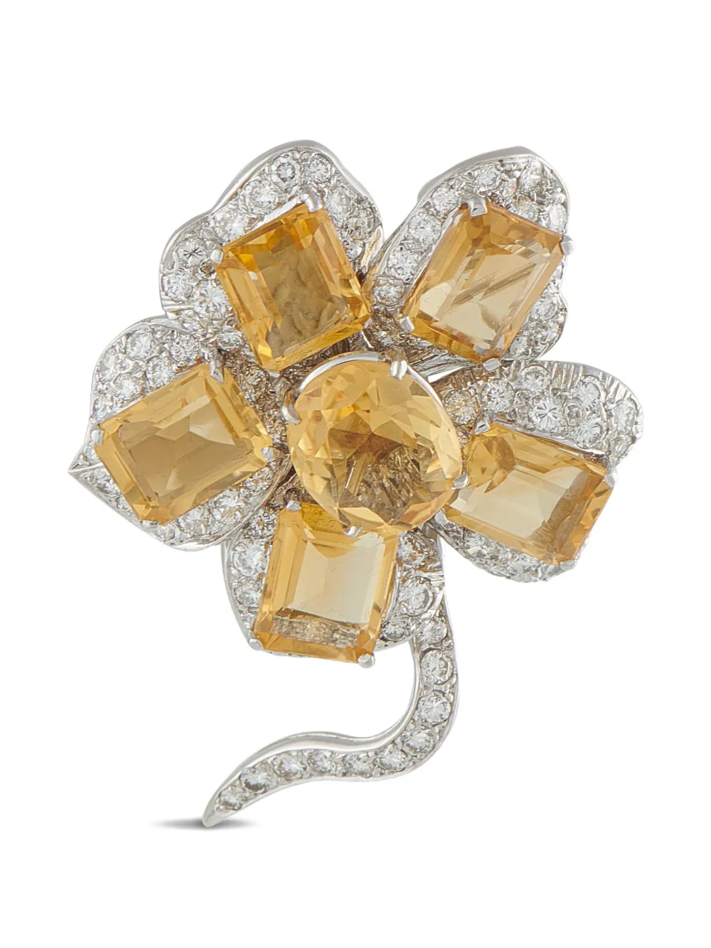 LB Exclusive flower-shaped diamond and citrine brooch - Argento