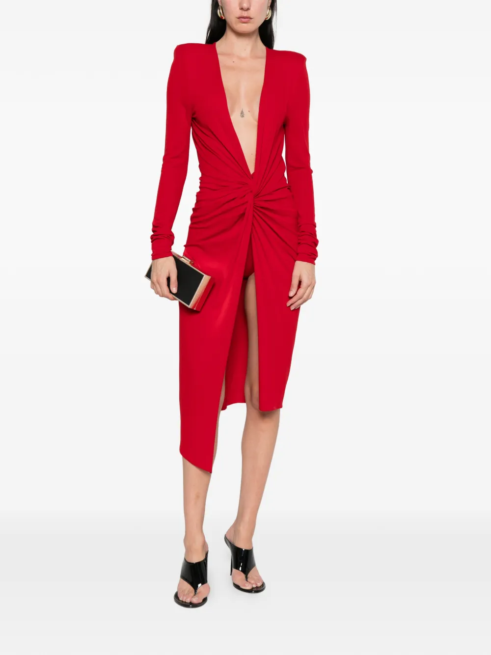 Alexandre Vauthier Midi-jurk met V-hals met geknoopt detail Rood