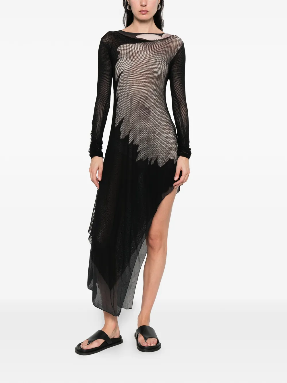 Yohji Yamamoto Midi-jurk met lange mouwen Zwart