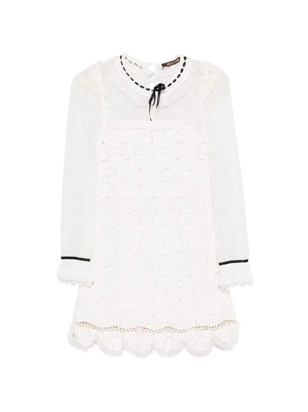 Roberto Cavalli crochet ribbon-detail mini dress - Bianco
