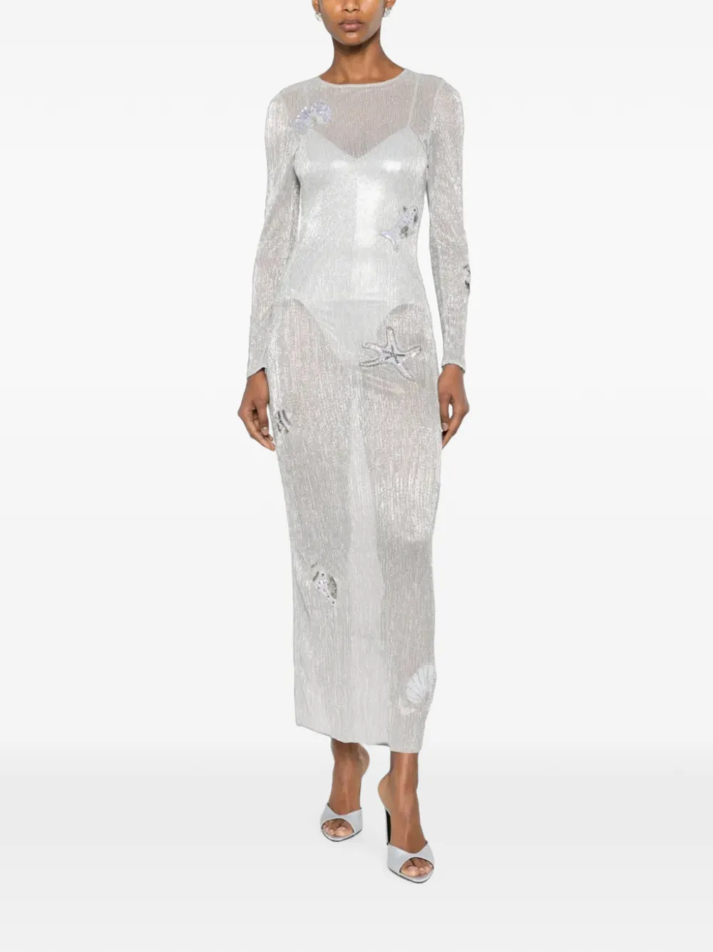  Leslie Amon Sequin-embellished Pleated Maxi-dress - Plateado 