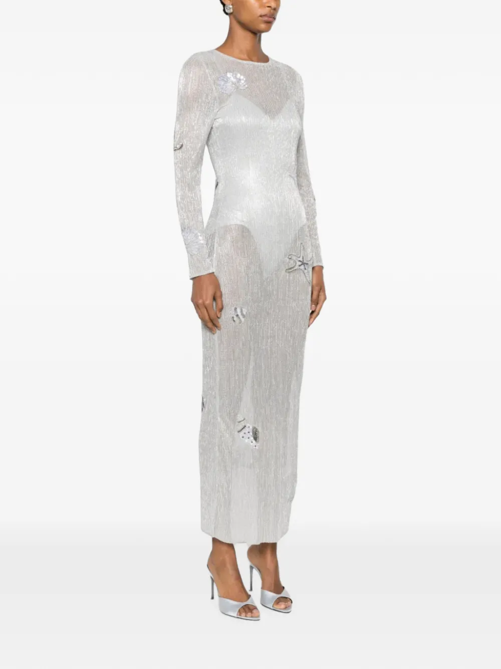  Leslie Amon Sequin-embellished Pleated Maxi-dress - Plateado 